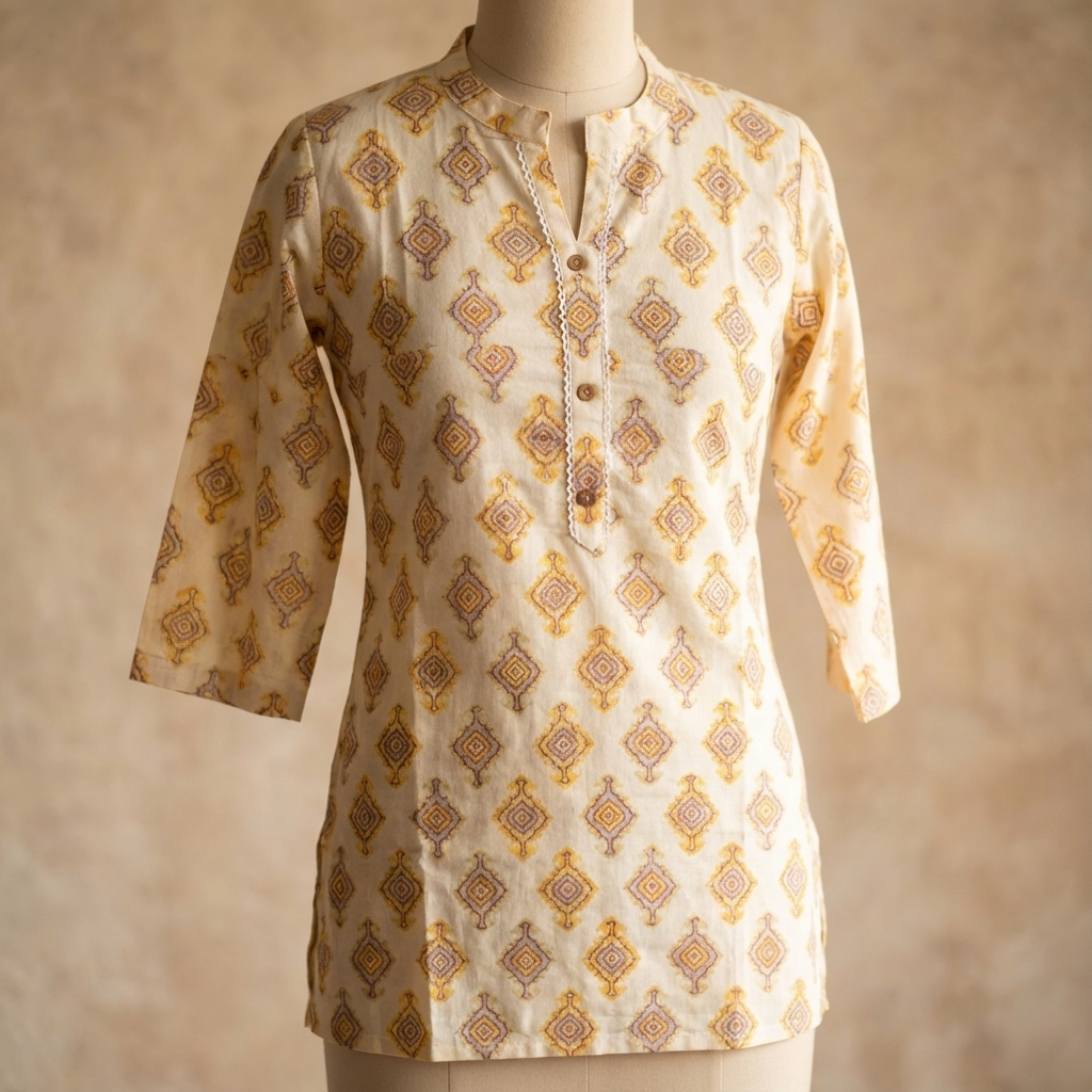 cream printed cotton kurti tunics online