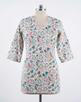 Buy White and Blue Floral Printed Cotton Tunics / Kurti Online