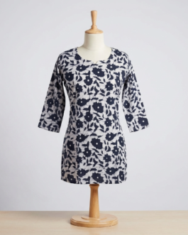 Buy Navy Blue & White Printed Cotton Kurti Tunics